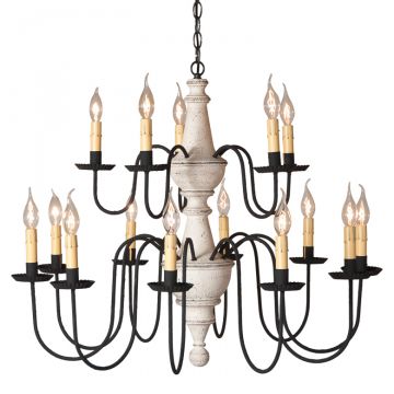 15-Arm Harrison Two Tier Wood Chandelier in Americana Vintage White