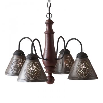 4-Arm Crestwood Wood Chandelier in Americana Red