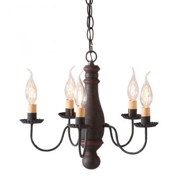 5-Arm Bed and Breakfast Wood Chandelier in Hartford Black with Red Stripe