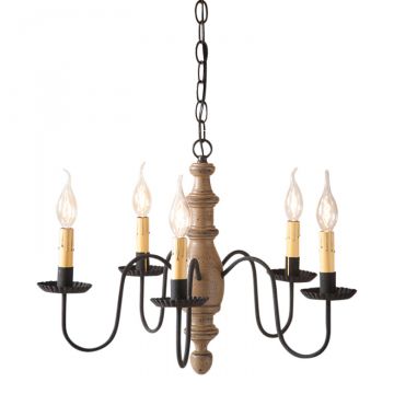 5-Arm Country Inn Wood Chandelier in Americana Pearwood