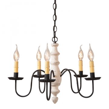5-Arm Country Inn Wood Chandelier in Americana Vintage White
