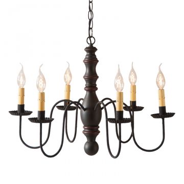 6-Arm Manassas Wood Chandelier in Sturbridge Black with Red Stripe