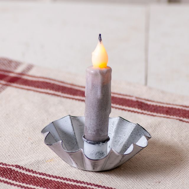 Tin Curly Cap Taper Candle Holders in Rustic White Wash - Set of 6