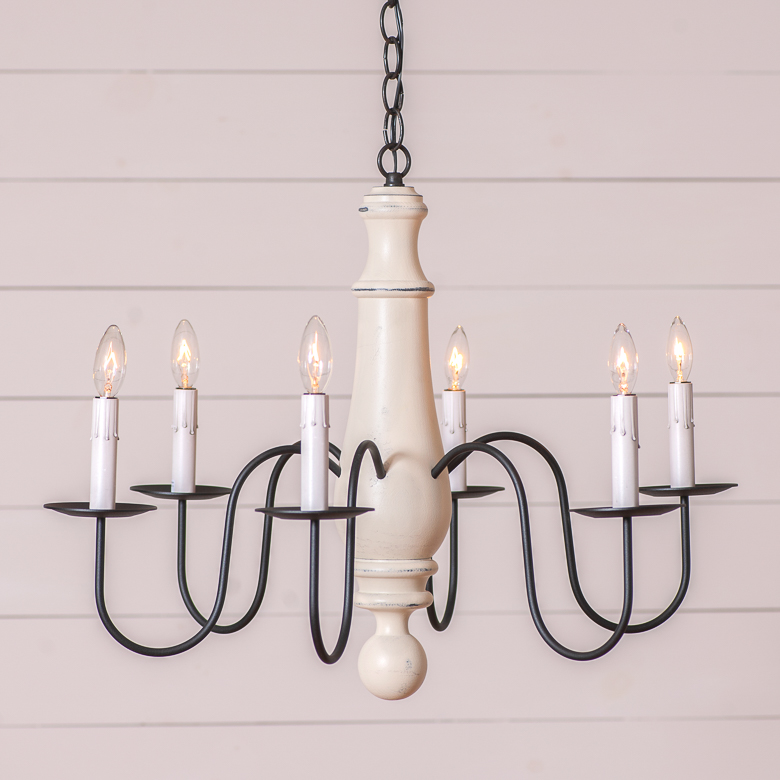 6Arm Large Norfolk Wood Chandelier in Rustic White Irvins Tinware
