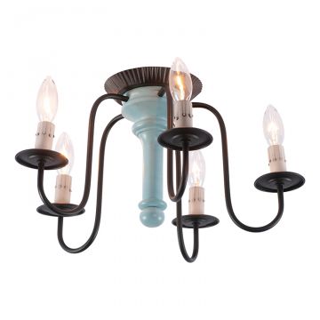 5-Light Berkshire Semi-Flush Mount Wood Ceiling Light in Misty Blue