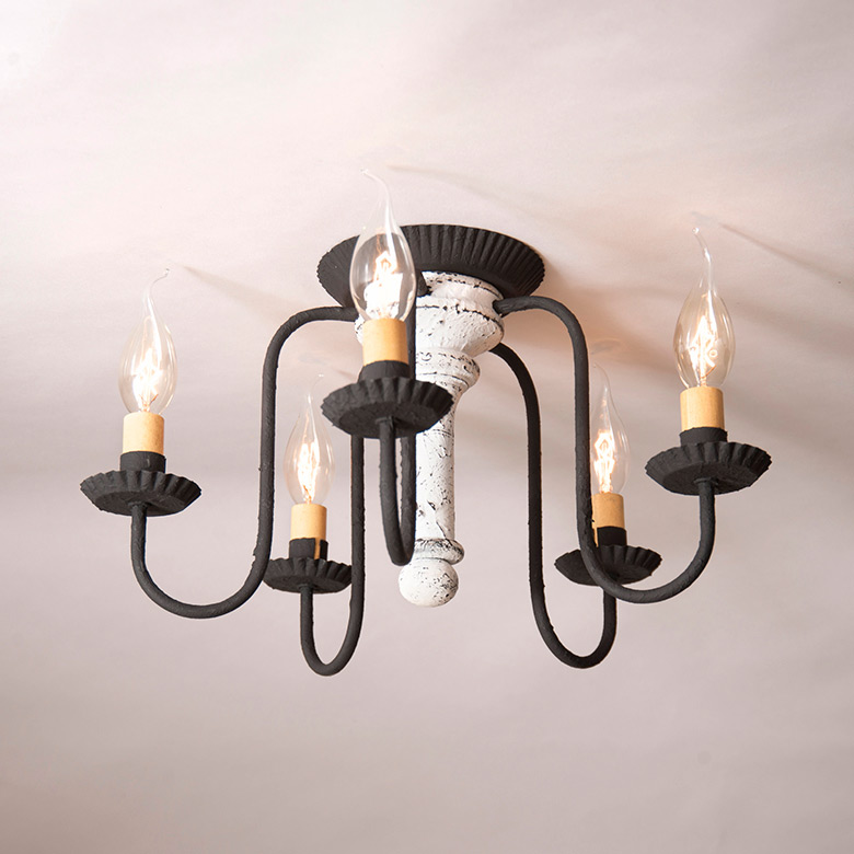 5Light Berkshire SemiFlush Mount Wood Ceiling Light in Vintage White