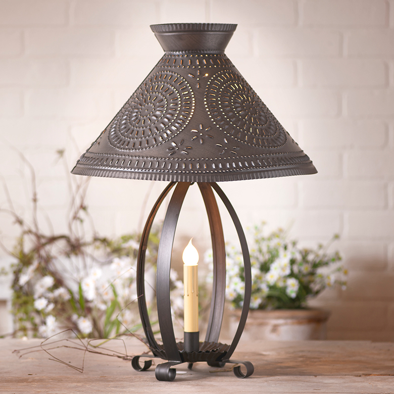 Betsy Ross Lamp with Chisel Shade in Kettle Black Irvins Tinware
