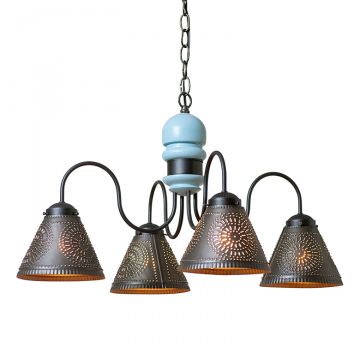 4-Arm Cambridge Wood Chandelier in Misty Blue