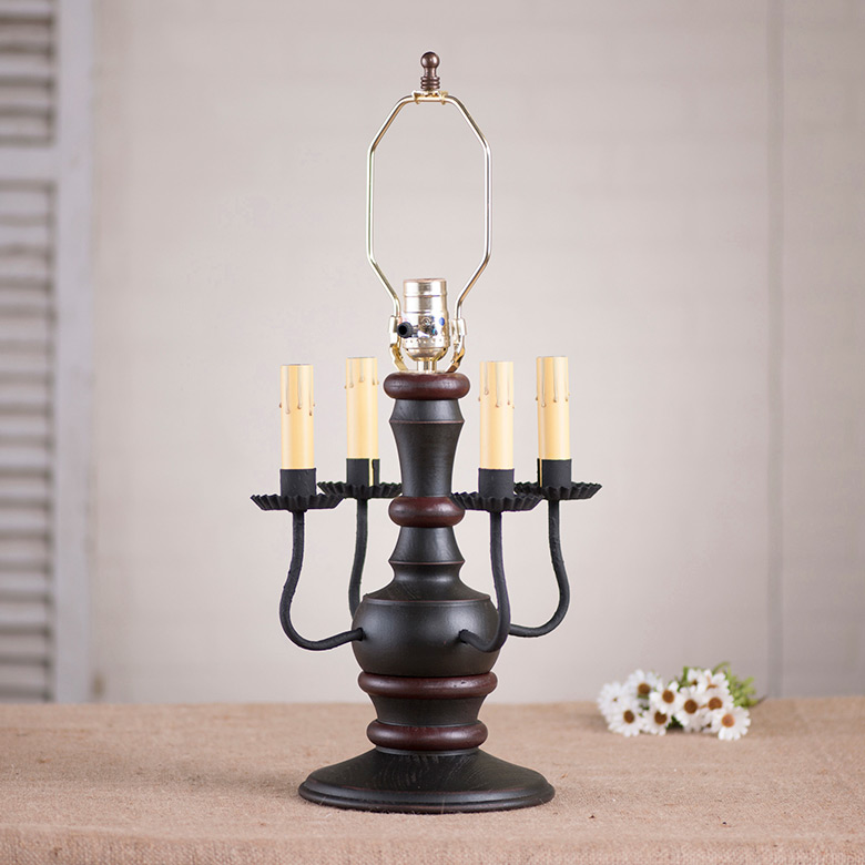 Cedar Creek Wood Table Lamp Base in Sturbridge Black with Red