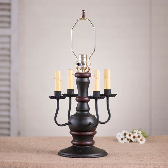 Cedar Creek Wood Table Lamp Base in Sturbridge Black with Red
