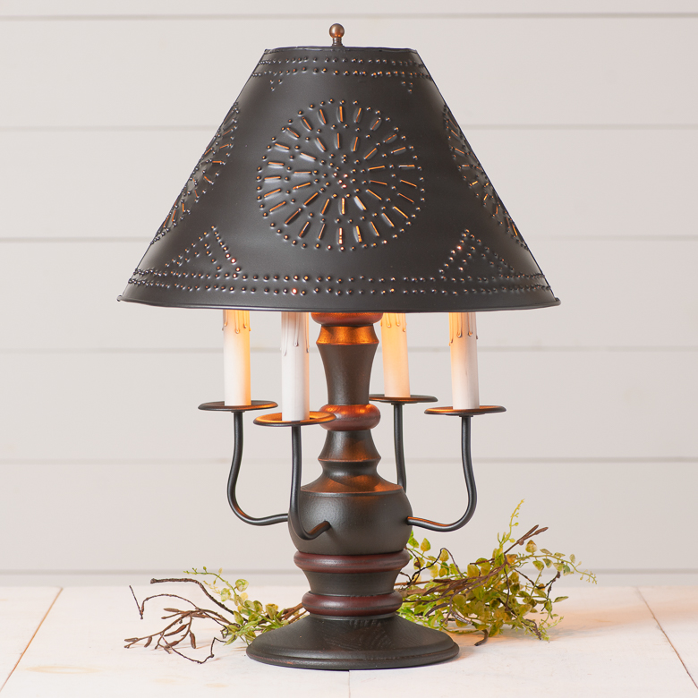 Cedar Creek Wood Table Lamp in Rustic Black with Smokey Black Metal Shade