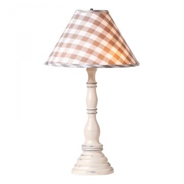 Davenport Wood Table Lamp in Rustic White with Fabric Gray Check Shade