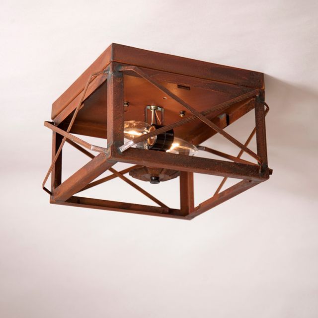 2 Light Flush Mount Double Ceiling With Folded Bars In Rustic Tin Irvins Tinware - Rustic Metal Ceiling Lights 2 Light Flush Mount Double Ceiling With Folded Bars In Rustic Tin Irvins Tinware - Rustic Metal Ceiling Lights