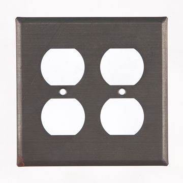 Double Outlet Cover Unpierced in Blackened Tin