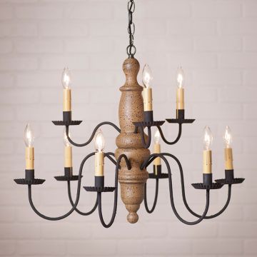 Irvins Tinware Bellview Small Three-arm Wooden Farmhouse Chandelier Red 