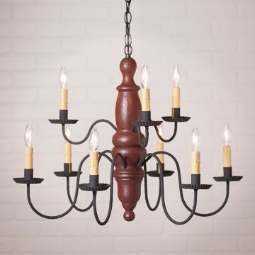 9-Arm Fairfield Wood Chandelier in Americana Red
