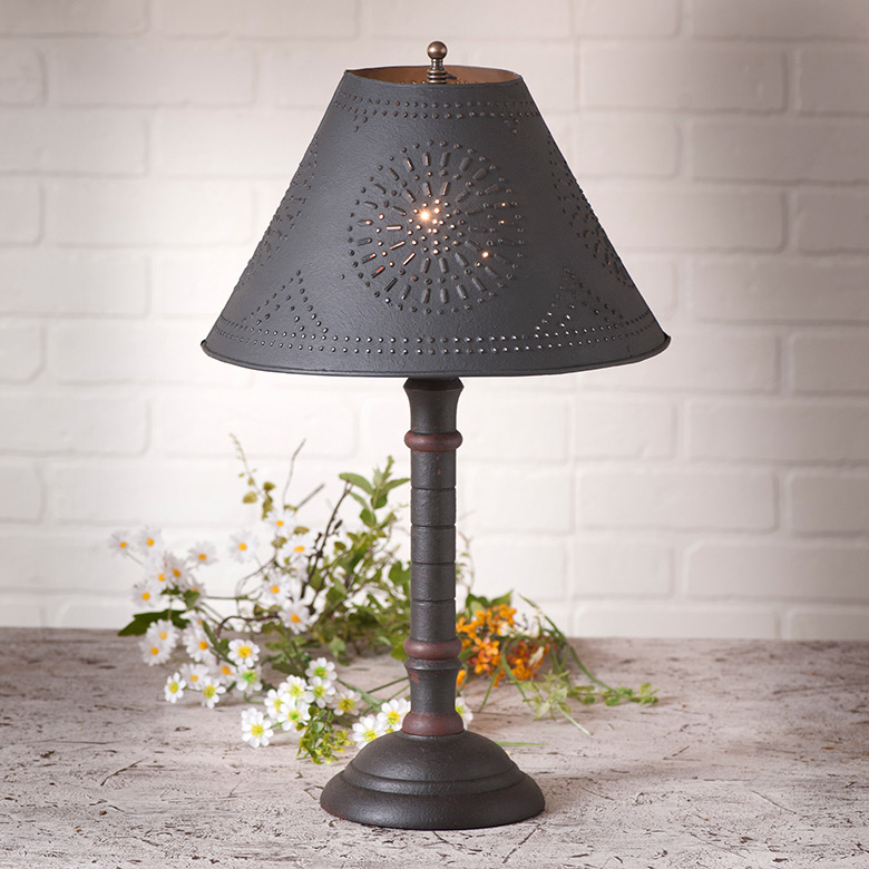 Gatlin Wood Table Lamp in Hartford Black over Red with Textured Metal Shade