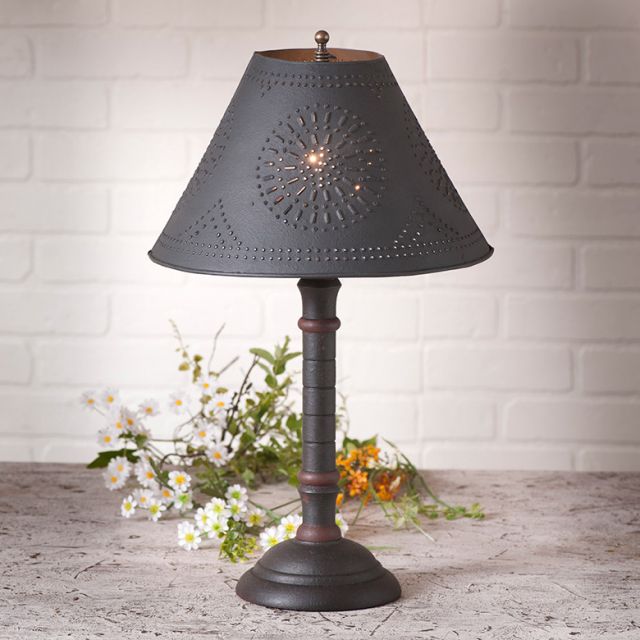 Gatlin Wood Table Lamp in Hartford Black over Red with Textured Metal Shade