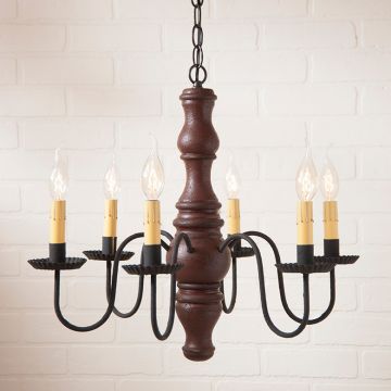 6-Arm Gettysburg Wood Chandelier in Americana Red