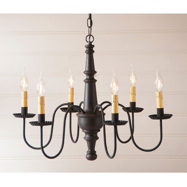 6-Arm Harrison Wood Chandelier in Americana Black | Irvins