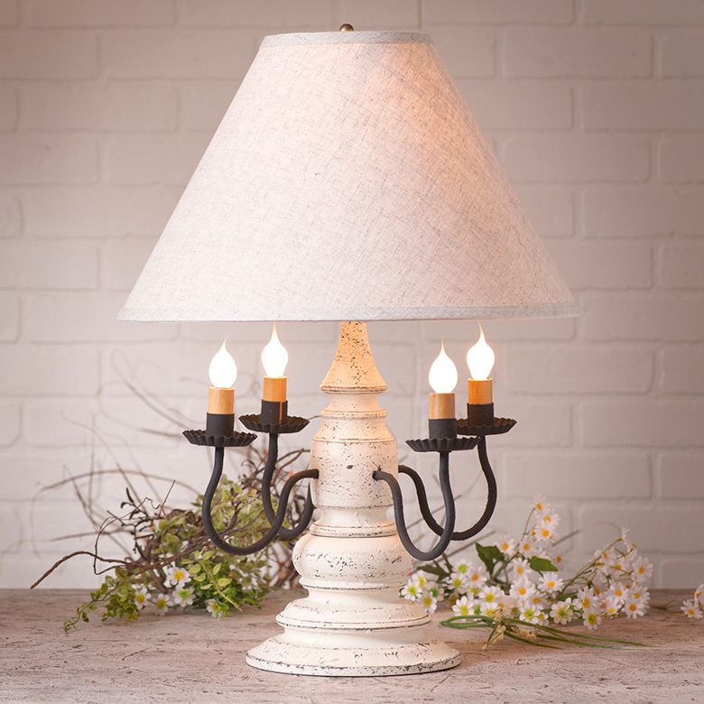 Harrison Lamp in Americana Vintage White with Linen Fabric Shade