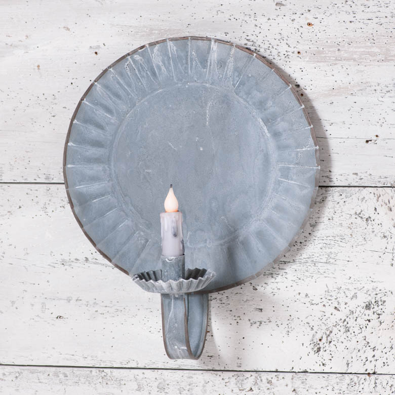 Large Round Candle Sconce in Weathered Zinc Irvins Tinware