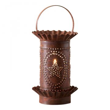 Mini Wax Warmer with Star Oval Design in Rustic Tin