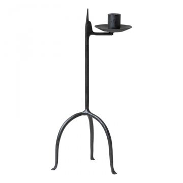 Primitive Single Taper Aged Wrought Iron Candle Holder