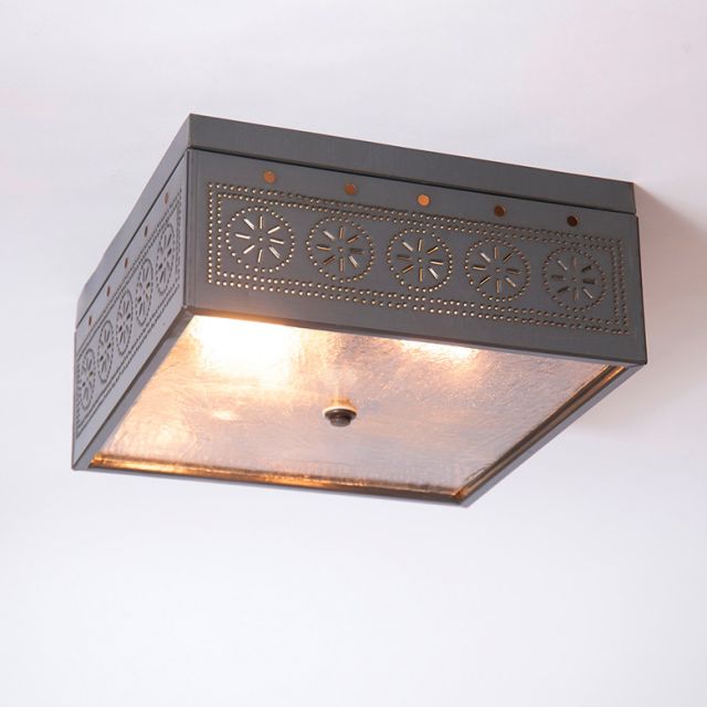 Square Flush Mount Ceiling Light In Country Punched Tin Irvins