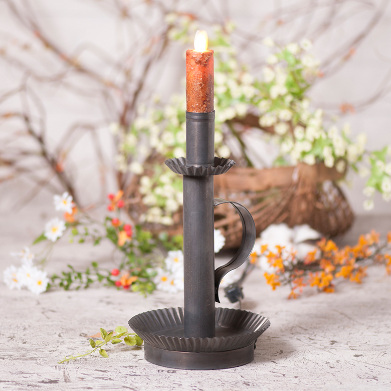 Tall Candlestick in Kettle Black Irvins Tinware