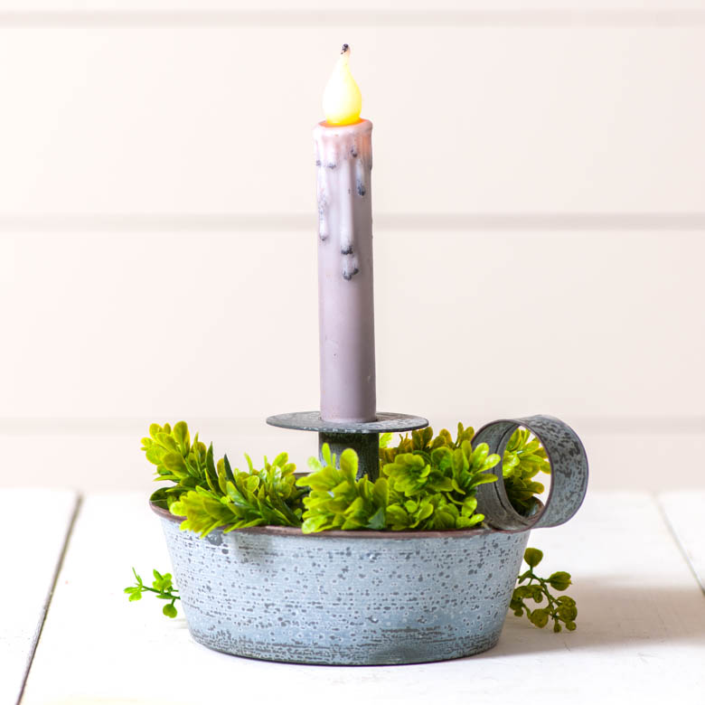 Tapered Pan Candle Holder in Weathered Zinc Irvins Tinware