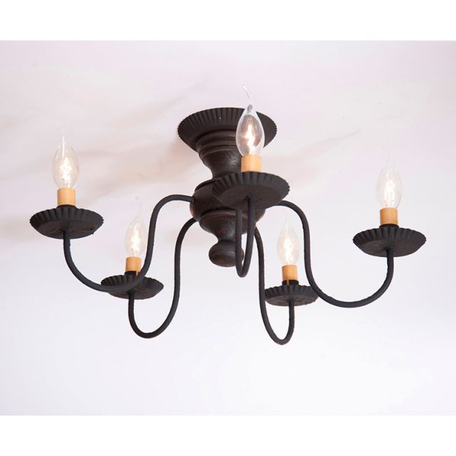 5-Light Thorndale Semi-Flush Mount Wood Ceiling Light in Black