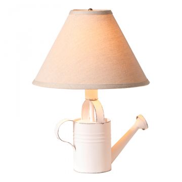 Watering Can Lamp in Rustic White with Ivory Linen Shade