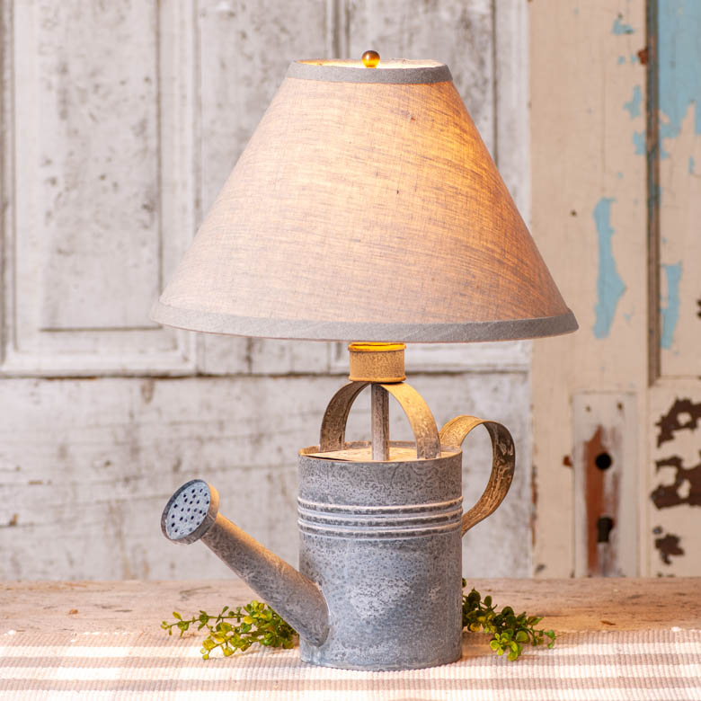 Watering Can Lamp with Ivory Linen Shade Irvins Tinware