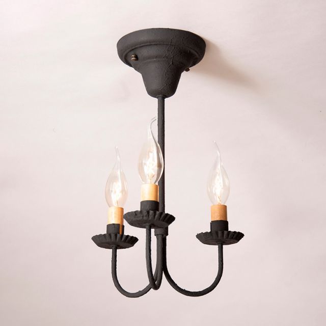 3 Light Westford Ceiling In Textured Black Irvins Tinware - Semi Flush Chandelier Black 3 Light Westford Ceiling In Textured Black Irvins Tinware - Semi Flush Chandelier Black